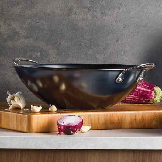 Anolon EverLast Carbon Steel 4-piece Wok and Teak Tool Set